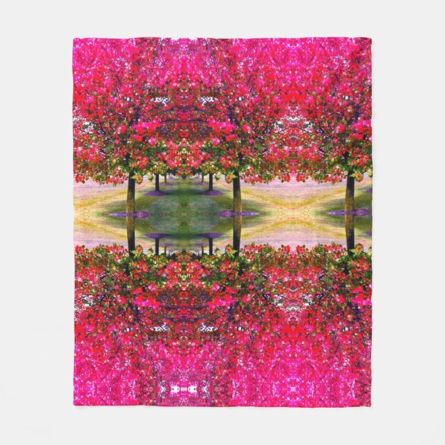 Monet style pink Autumn landscape, pink leaves    Fleece Blanket (Front)