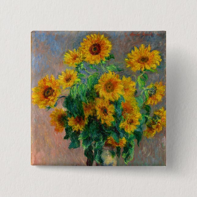 Monet Sunflowers 2 Inch Square Button (Front)