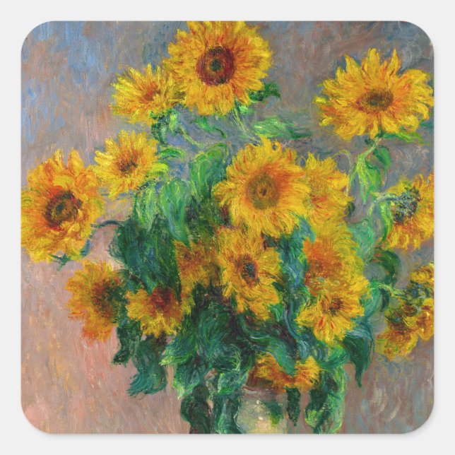 Monet Sunflowers Square Sticker (Front)