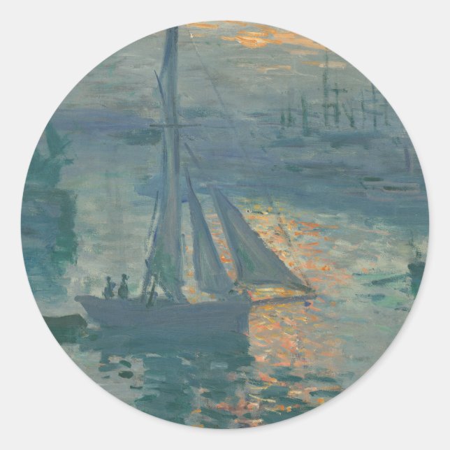 Monet Sunrise Marine Impressionism Painting Classic Round Sticker (Front)