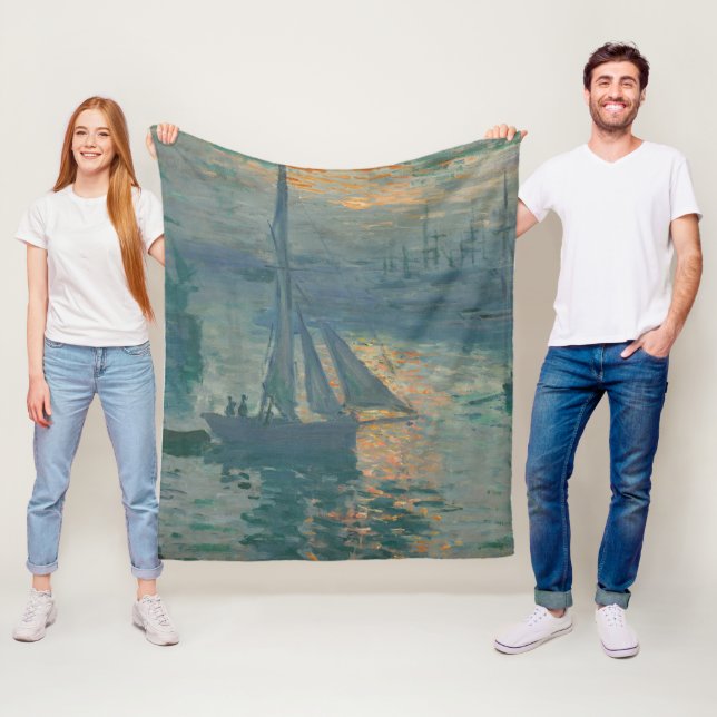 Monet Sunrise Marine Impressionism Painting Fleece Blanket (In Situ)