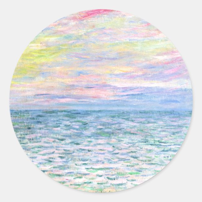 Monet - Sunset at Pourville, fine art, Classic Round Sticker (Front)