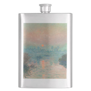 Monet Sunset on the Seine Fine Art Impressionism  Hip Flask