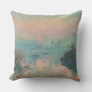 Monet Sunset on the Seine Fine Art Impressionism Outdoor Pillow