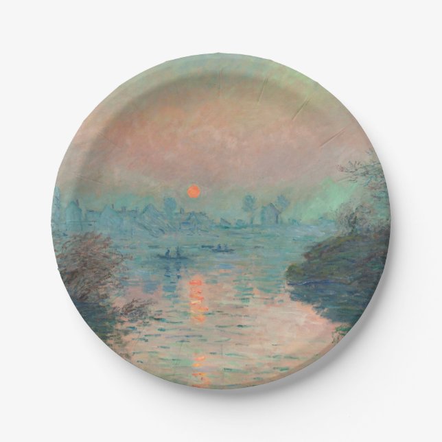 Monet Sunset on the Seine Fine Art Impressionism  Paper Plate (Front)