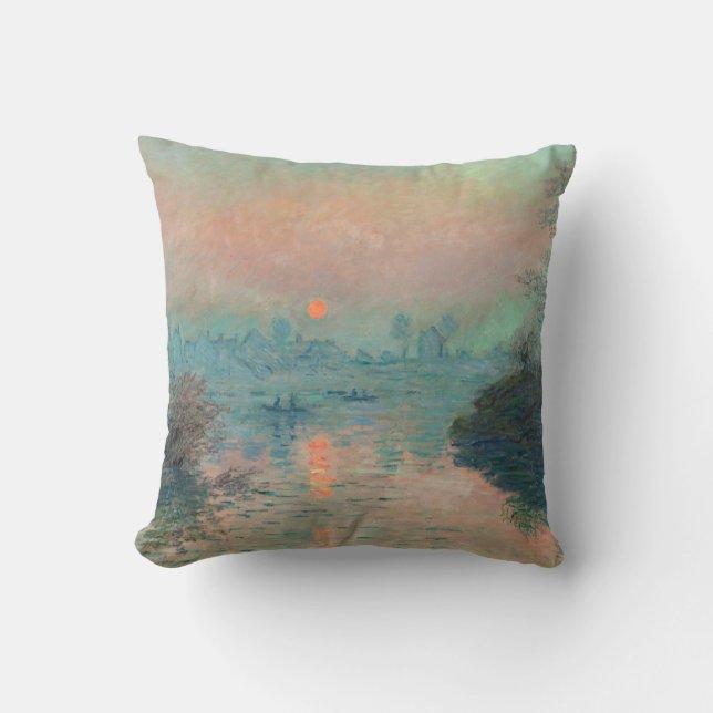 Monet Sunset on the Seine Fine Art Impressionism  Throw Pillow (Front)