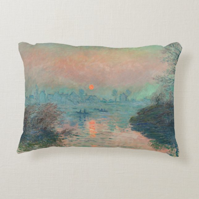 Monet Sunset Seine Fine Art Impressionism  Accent Pillow (Back)