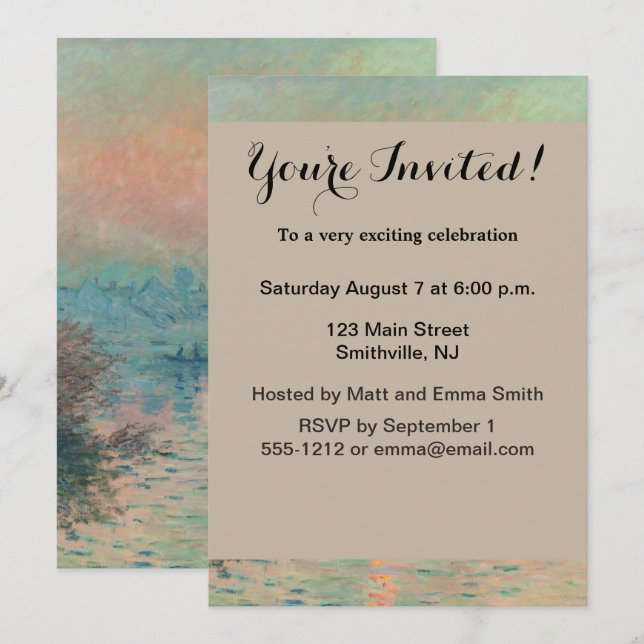 Monet Sunset Seine Fine Art Impressionism  Invitation (Front/Back)