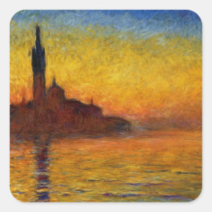 Monet Sunset Venice Colourful Impressionism Art Square Sticker