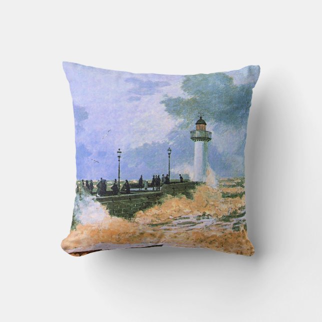 Monet - The Jetty at Le Havre, Throw Pillow (Front)