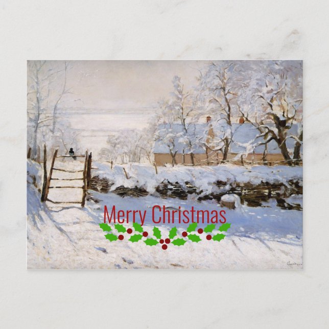 Monet - The Magpie - Merry Christmas Postcard (Front)