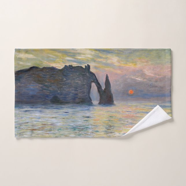 Monet - The Manneport, Cliff at Etretat, Sunset Bath Towel Set (Hand Towel)