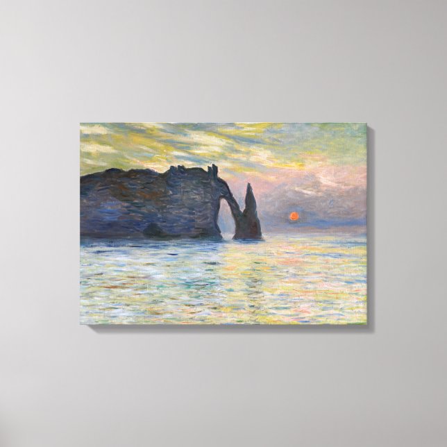 Monet - The Manneport, Cliff at Etretat, Sunset Canvas Print (Front)