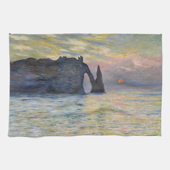Monet - The Manneport, Cliff at Etretat, Sunset Kitchen Towel (Horizontal)
