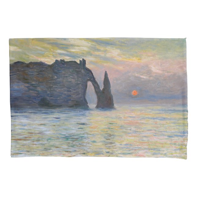 Monet - The Manneport, Cliff at Etretat, Sunset Pillowcase (Front)