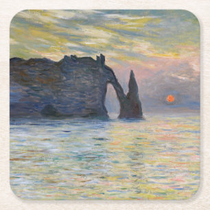 Monet - The Manneport, Cliff at Etretat, Sunset Square Paper Coaster