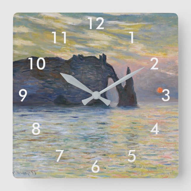 Monet - The Manneport, Cliff at Etretat, Sunset Square Wall Clock (Front)