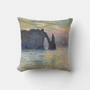 Monet - The Manneport, Cliff at Etretat, Sunset Throw Pillow