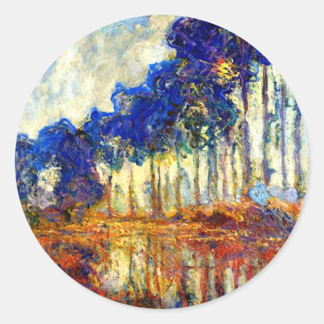 Monet - The Poplars in Autumn Classic Round Sticker (Front)