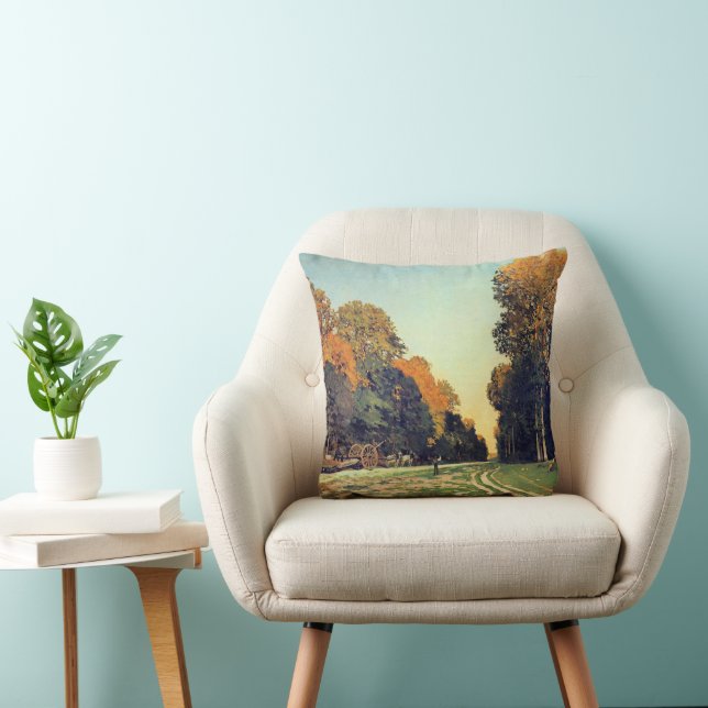 Monet - The Road from Chailly-to-Fontainebleau Throw Pillow (Chair)