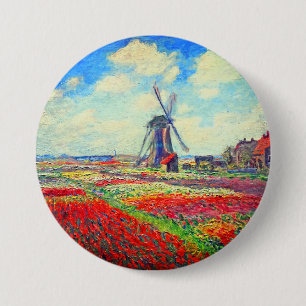 Monet Tulips Windmill 3 Inch Round Button