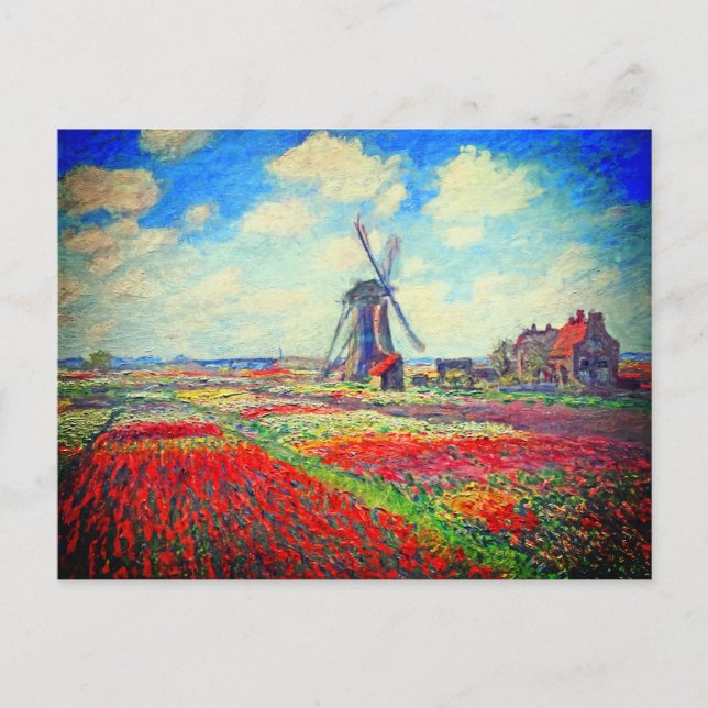 Monet Tulips Windmill Announcement Postcard (Front)