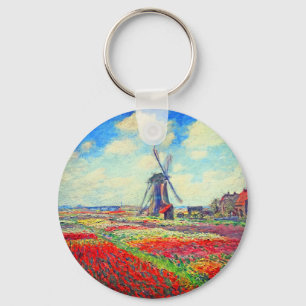 Monet Tulips Windmill Keychain