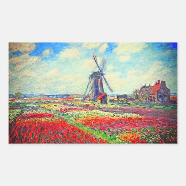 Monet Tulips Windmill Sticker (Front)