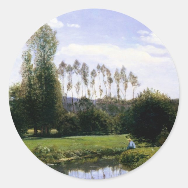 Monet - View at Rouelles Le Havre, fine art, Classic Round Sticker (Front)