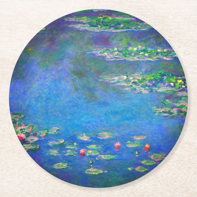 Monet Water Lilies 1906 Round Paper Coaster (Front)