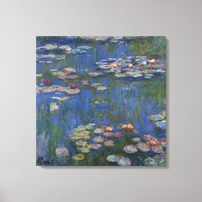 MONET WATER LILIES 1916 bleu toile étirée Art (Recto)
