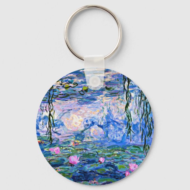 Monet: Water Lilies 1919, famous painting, Keychain (Front)