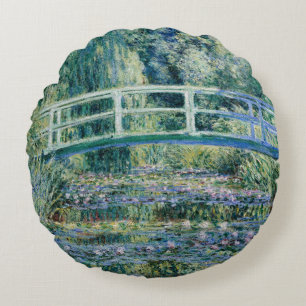 Monet - Water Lilies and Japanese Bridge Round Pillow