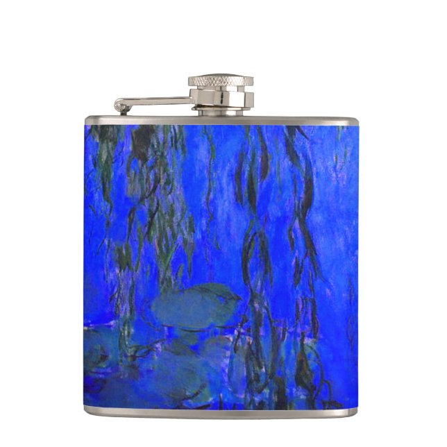 Monet Water Lilies and Weeping Willow Branches Hip Flask (Front)