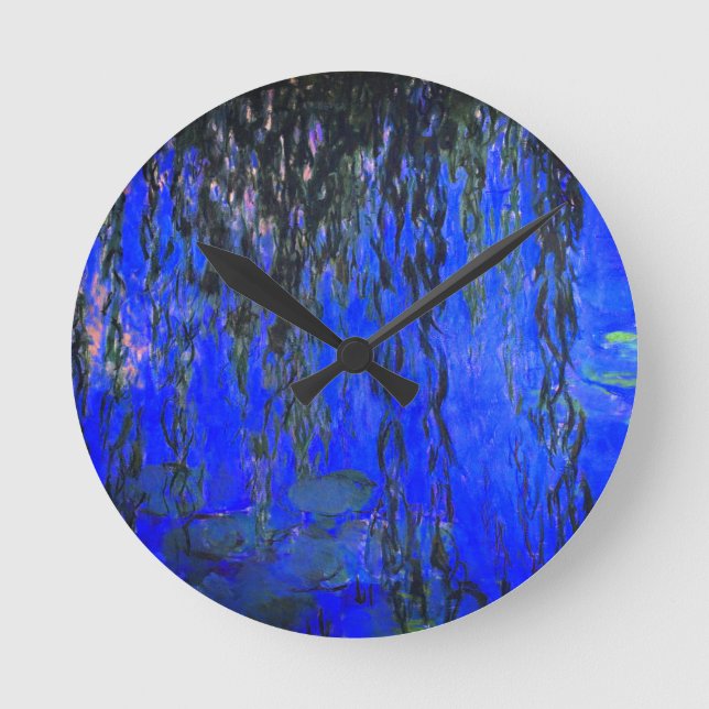 Monet Water Lilies and Weeping Willow Branches Round Clock (Front)