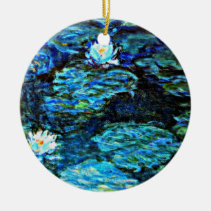 Monet - Water Lilies, Blue Ceramic Ornament