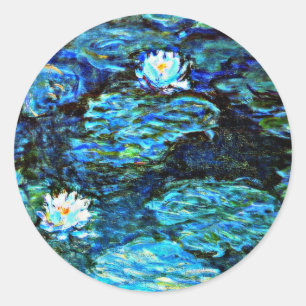 Monet - Water Lilies Blue, famous painting Classic Round Sticker