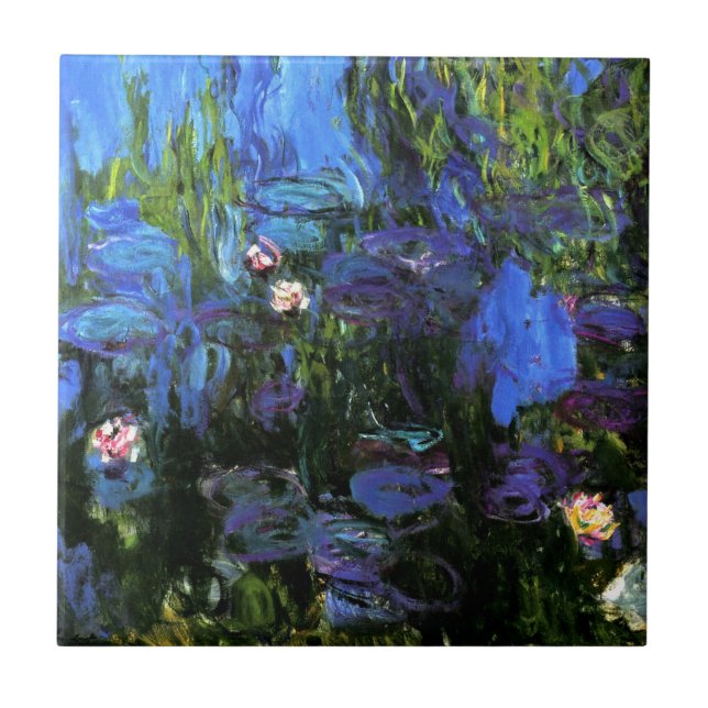 Monet: Water-Lilies, blue indigo Tile (Front)