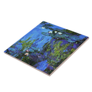 Monet - Water-Lilies, blue indigo, Tile