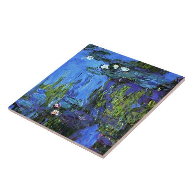 Monet - Water-Lilies, blue indigo, Tile (Side)
