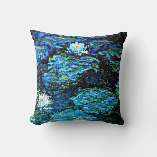Monet - Water Lilies (blue) Throw Pillow (Front)