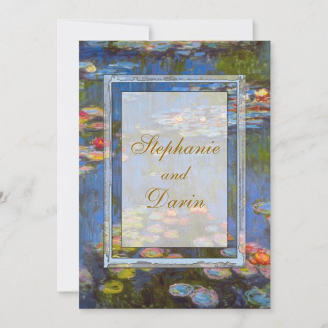 Monet Water Lilies Faire-part de mariage carte pla (Devant)