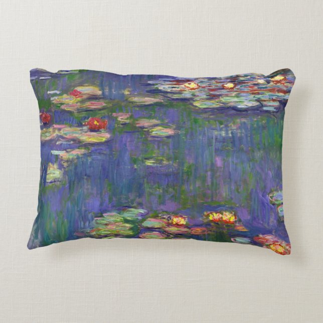 Monet Water Lilies Masterpiece Painting Accent Pillow (Back)