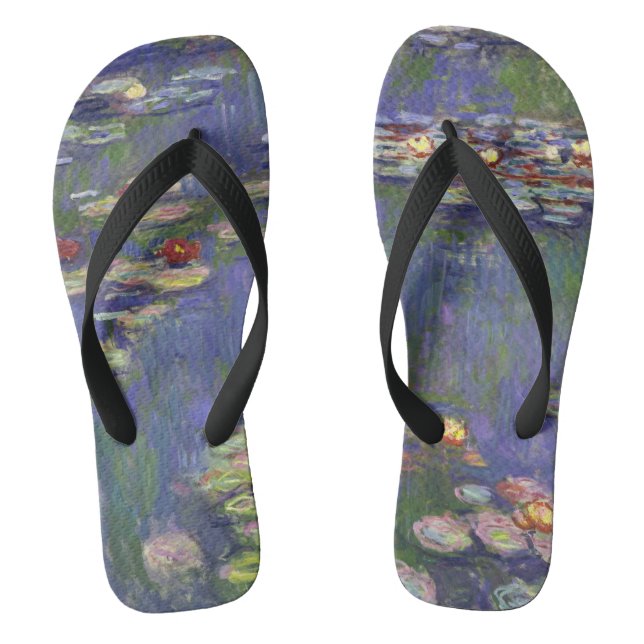 Monet Water Lilies Masterpiece Painting Flip Flops (Footbed)