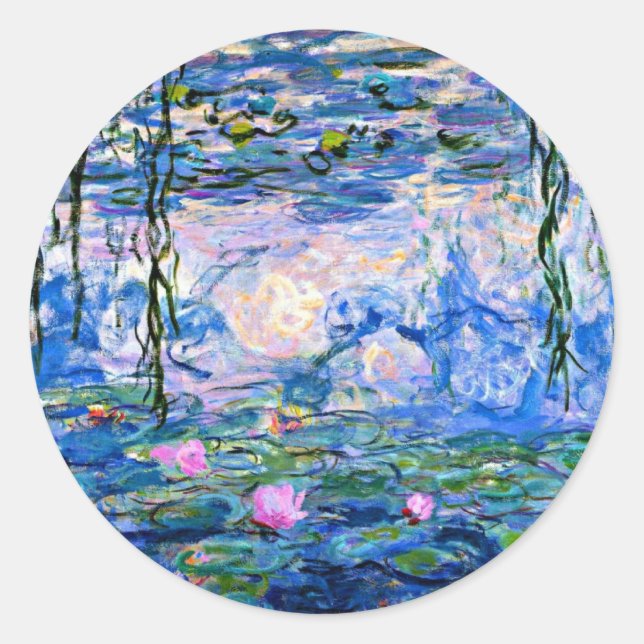 Monet - Water Lilies (pink) 1919 famous artwork Classic Round Sticker (Front)