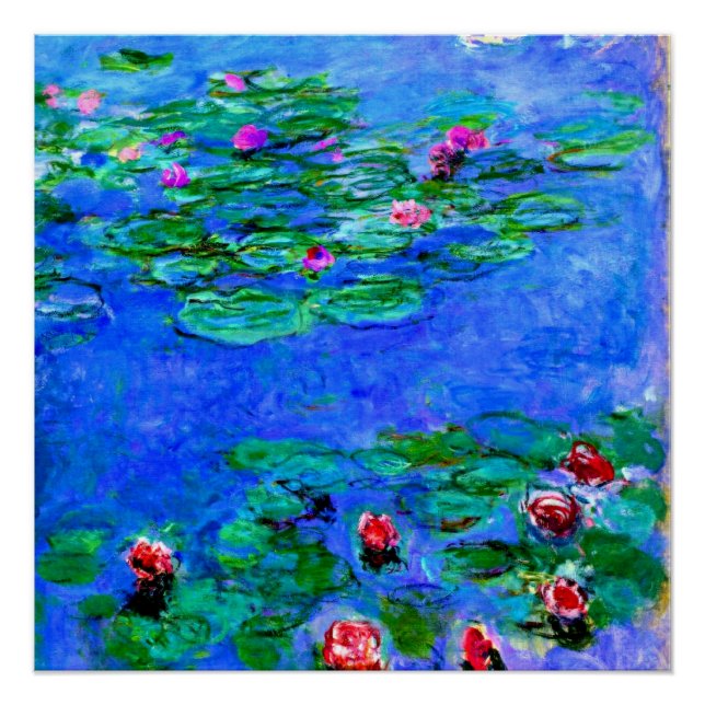 Monet: Water Lilies (red), Claude Monet painting Poster (Front)
