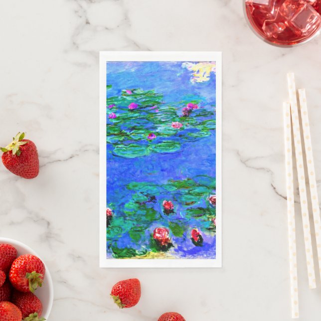 Monet, Water Lilies, Red, Paper Guest Towels Napkin (Insitu)