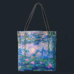 Monet Water Lilies with Pond Reflections Tote Bag<br><div class="desc">Water Lilies is a beautiful water lily pond water reflections French Impressionism flower painting by artist, Claude Monet, started in 1916 and completed in 1919. The painting shows his garden pond with lily pads and weeping willow tree leaves bordering the sides of the painting. Clouds in the blue sky above...</div>