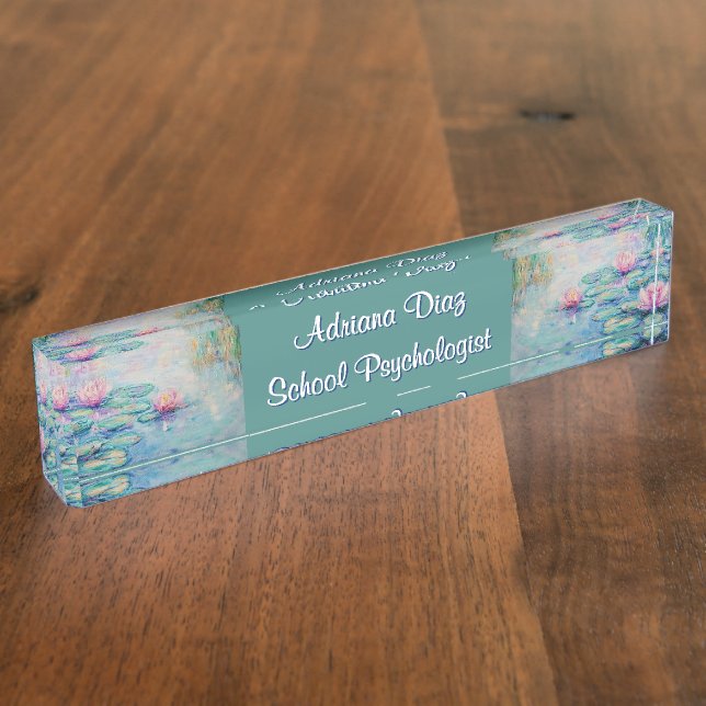 Monet Water Lillies Acrylic Desk Nameplate (Side)