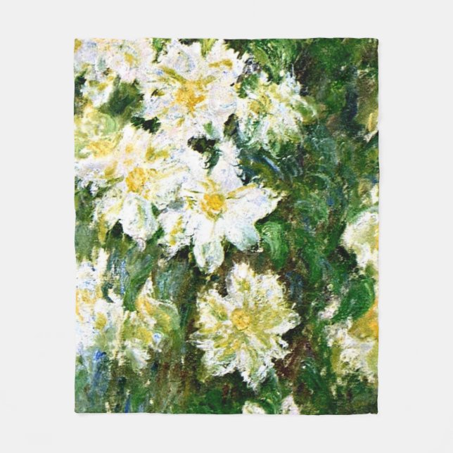 Monet - White Clematis, famous floral painting Fleece Blanket (Front)